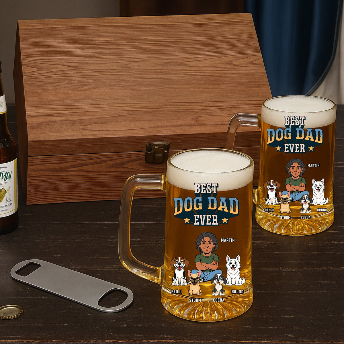 Best Dog Dad In The World - Personalized Beer Glass With Handle