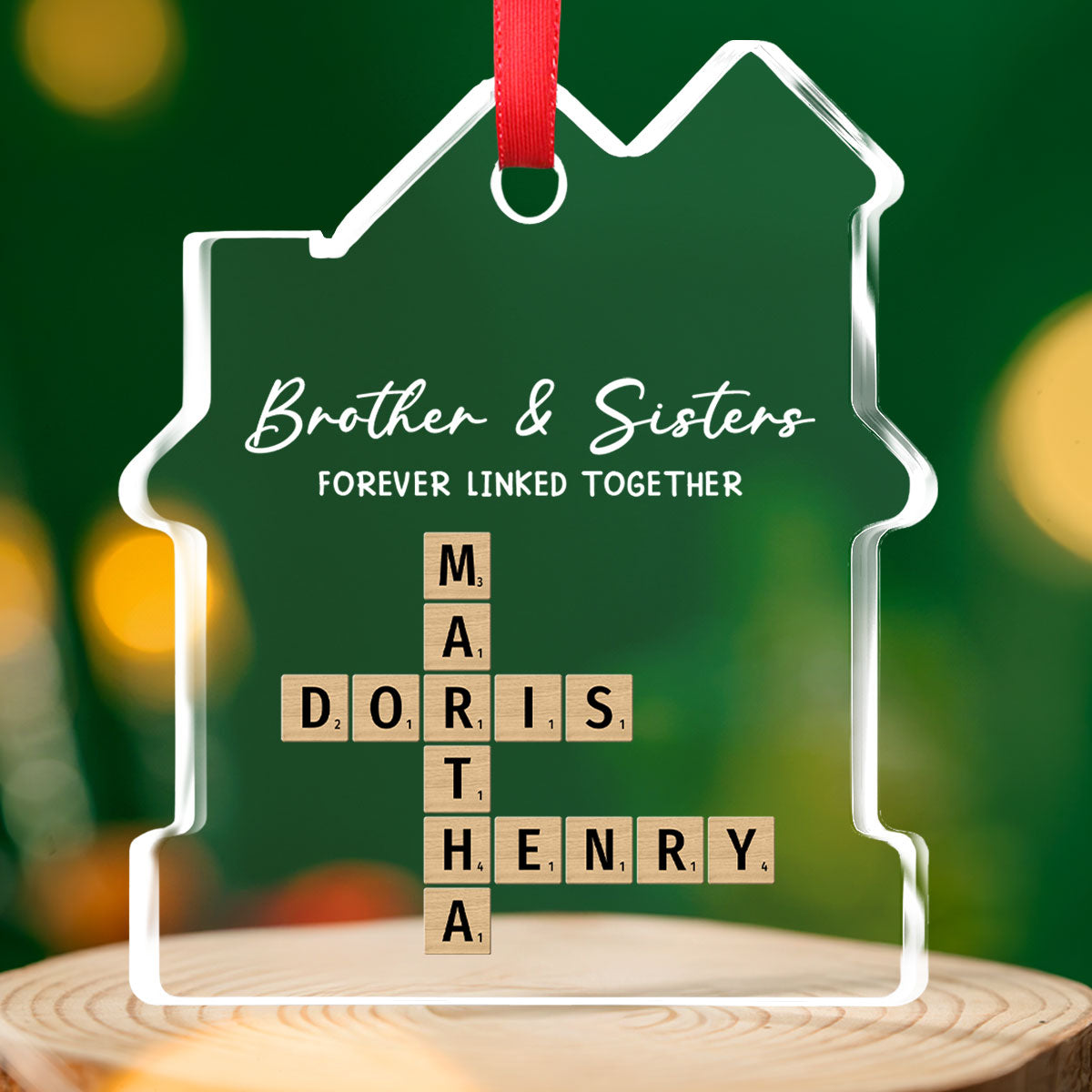 Custom Family Ornament, Christmas Gift for Family Members •  Family Roots Keep Us Together - Personalized House Shaped Glass Ornament