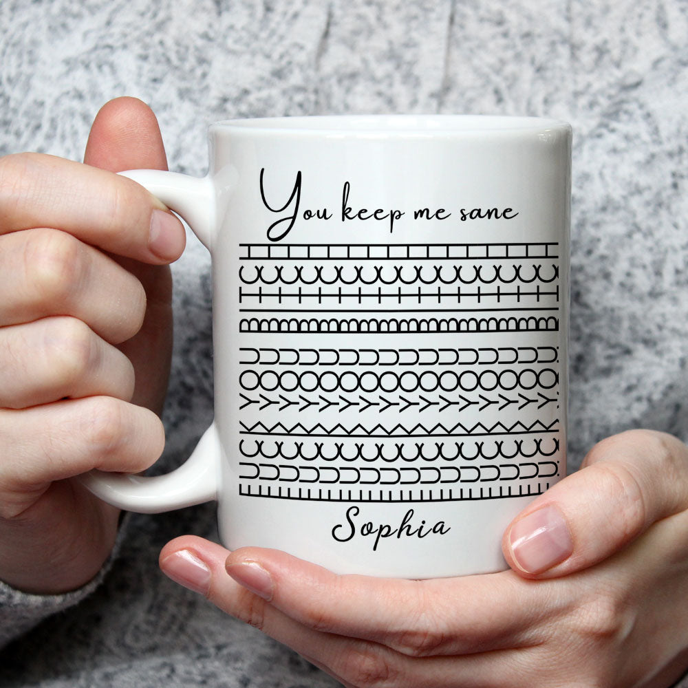 Custom Hidden Message Mug, Funny Gag Gift for Coworker Friend Girlfriend • You Keep Me Sane Hidden Message - Personalized Coffee Mug