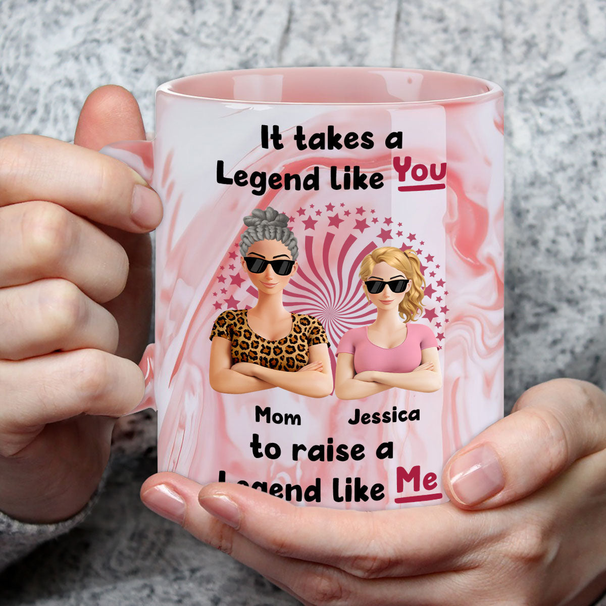 Custom Mother's Day Gift for Mom & Grandma • Moms Create Legends With Love - Personalized Pink Marble Mug