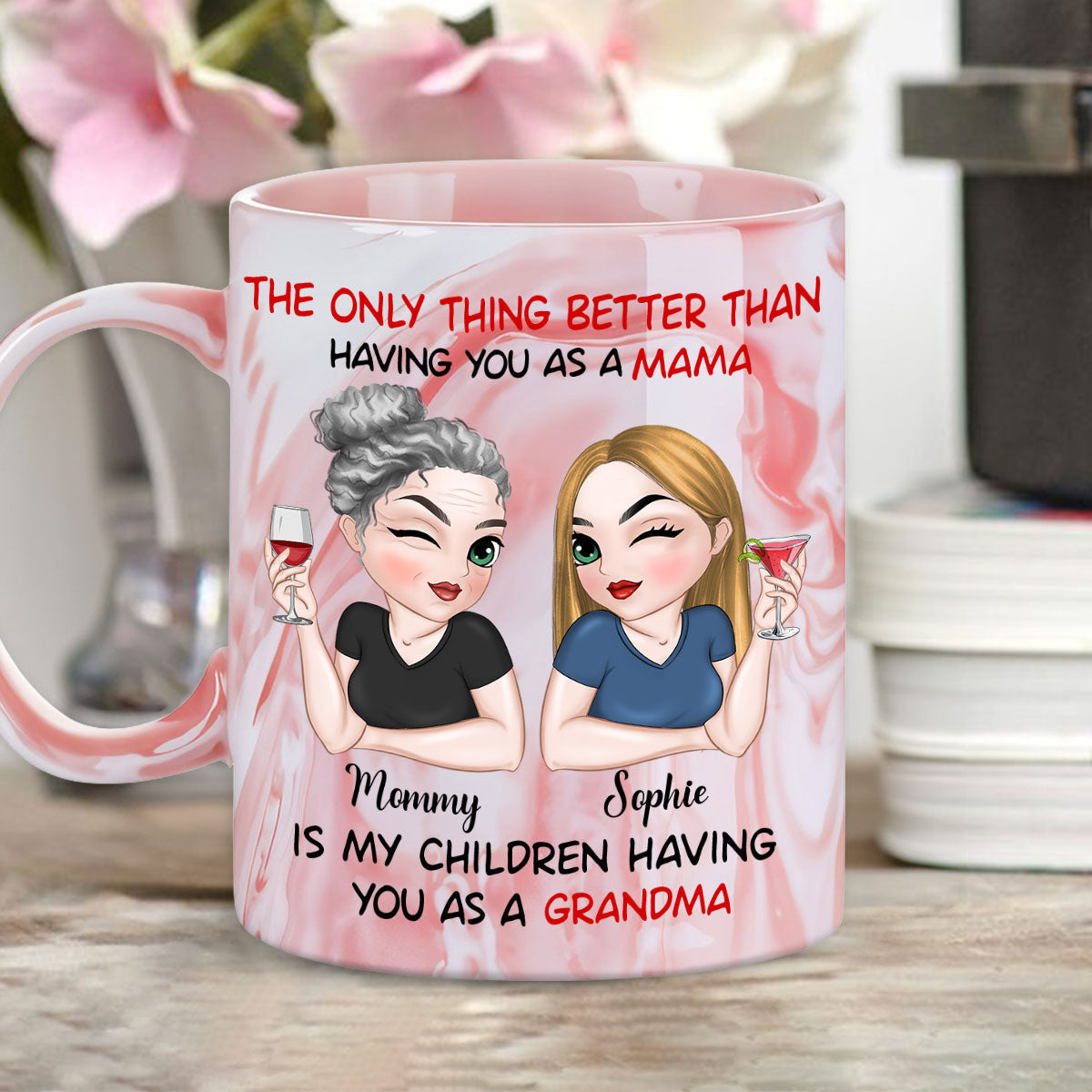 Custom Mother's Day Gift for Mom & Grandma • Lovely Nana - Personalized Pink Marble Mug