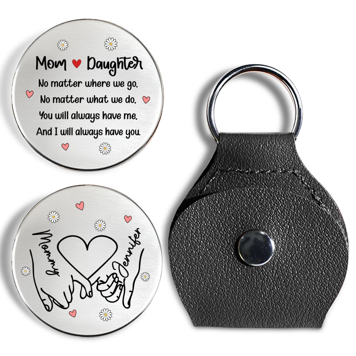Custom Coin Keychain for Daughter Mom, Mother's Day Birthday Gifts • Mother And Daughter - Personalized Pocket Hug