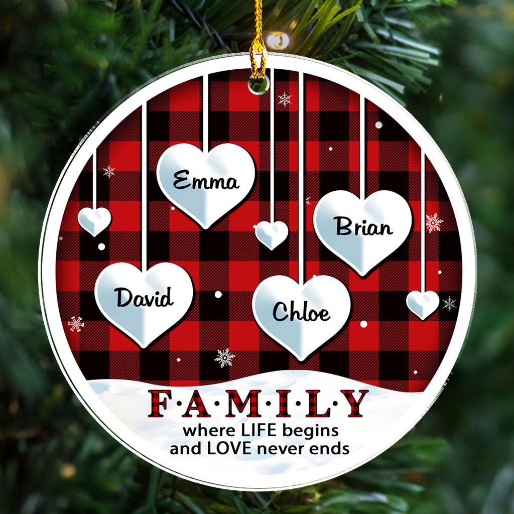 Custom Family Ornament, Christmas Gift for Family Members •  Family Where Life Begins - Personalized Acrylic Ornament