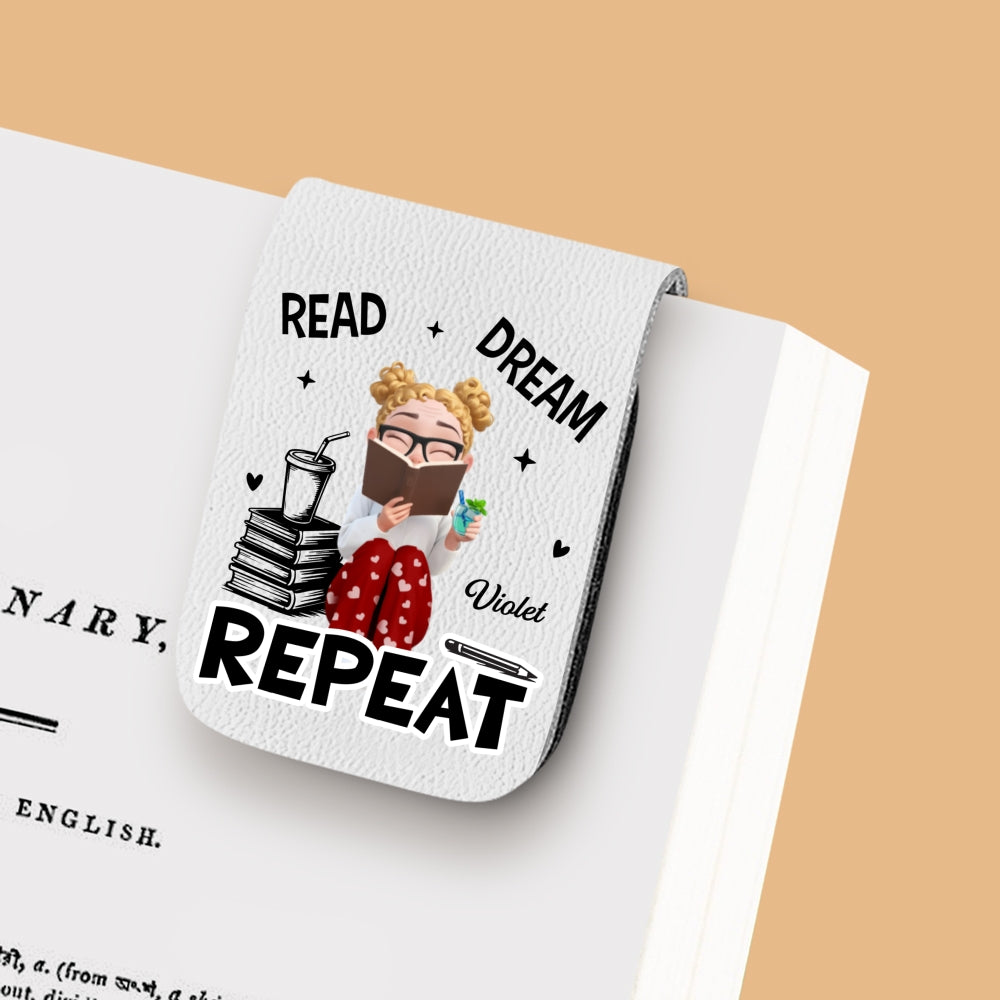 Custom Christmas Birthday Bookish Gifts For Book Lovers, Bookworms • Repeatedly Reading - Personalized Leather Bookmark