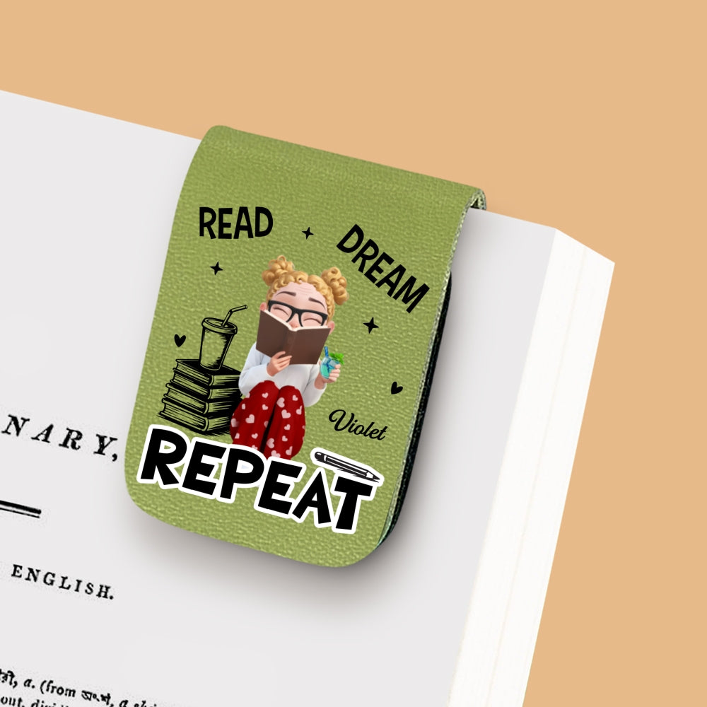 Custom Christmas Birthday Bookish Gifts For Book Lovers, Bookworms • Repeatedly Reading - Personalized Leather Bookmark