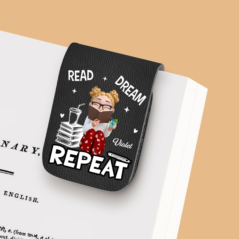 Custom Christmas Birthday Bookish Gifts For Book Lovers, Bookworms • Repeatedly Reading - Personalized Leather Bookmark