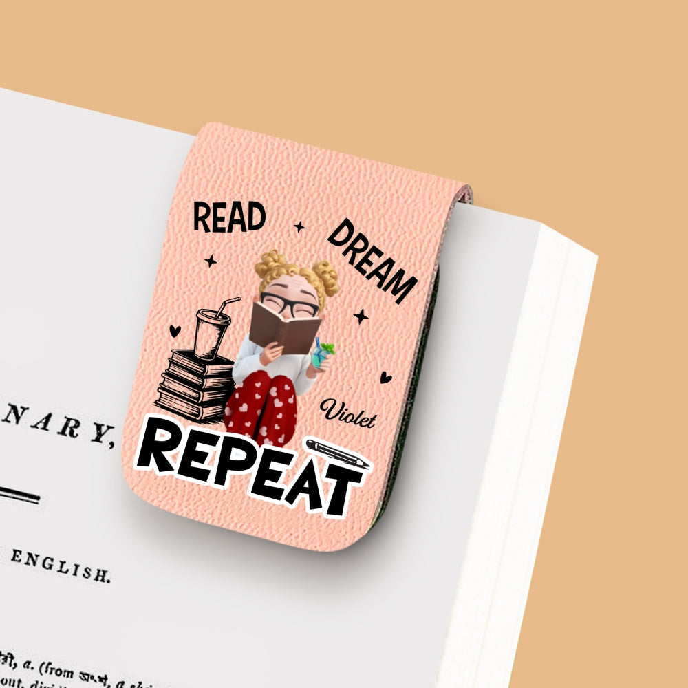 Custom Christmas Birthday Bookish Gifts For Book Lovers, Bookworms • Repeatedly Reading - Personalized Leather Bookmark