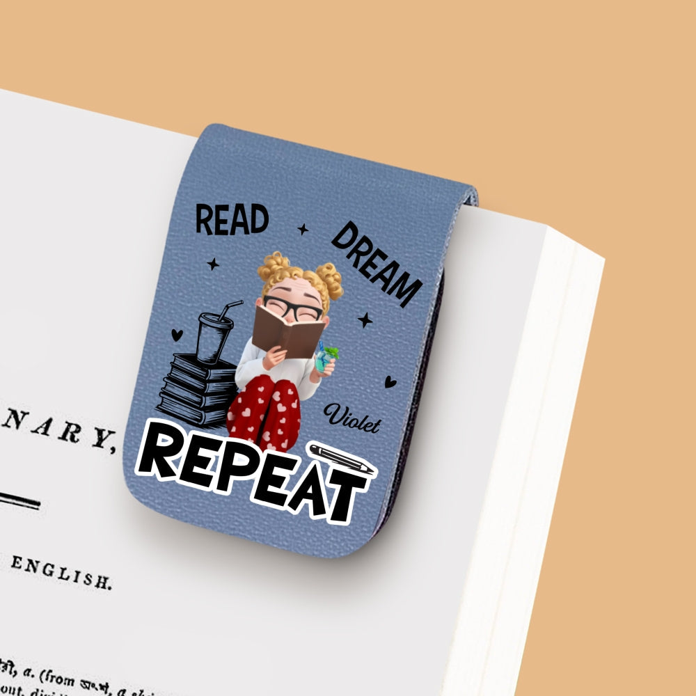 Custom Christmas Birthday Bookish Gifts For Book Lovers, Bookworms • Repeatedly Reading - Personalized Leather Bookmark