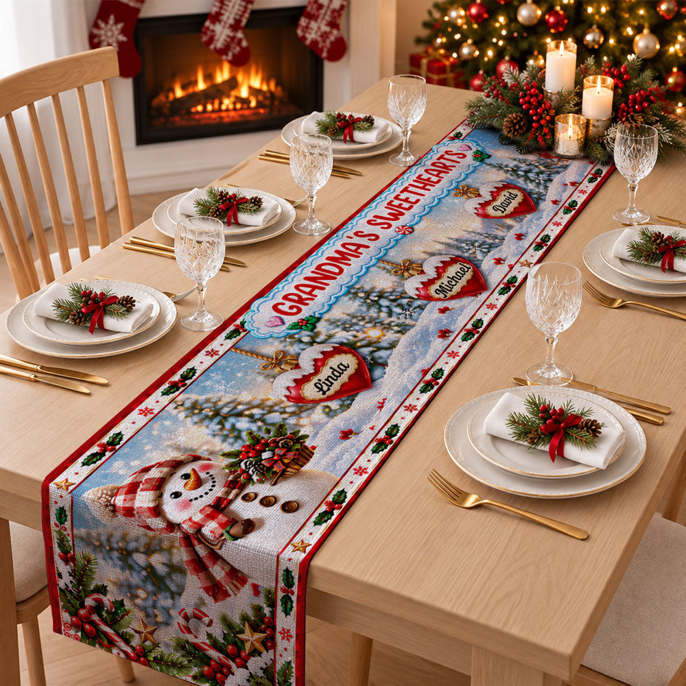 Custom Family Name Christmas Gifts, Holiday Decor Gift • Grandma Sweetheart Era - Personalized Table Runner
