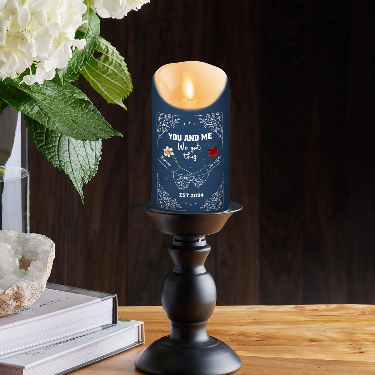 Birth Flower Hands In Hands - Personalized LED Candle