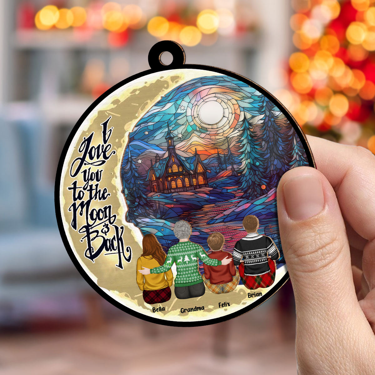 Custom Keepsake Christmas Ornament •  Grandma Grandkid To The Moon - Personalized Suncatcher Ornament