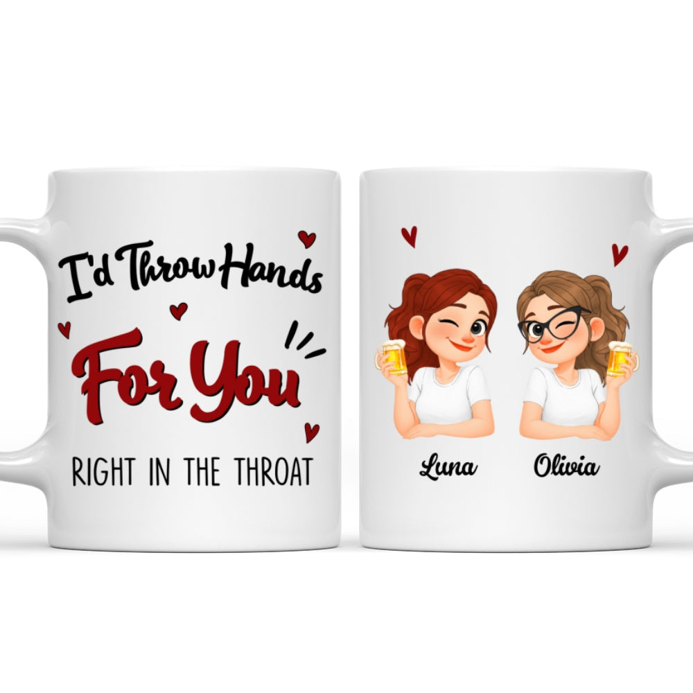 Custom Best Friend, Christmas & Birthday Friendship Keepsake Gift • Throw Hands Besties - Personalized Coffee Mug