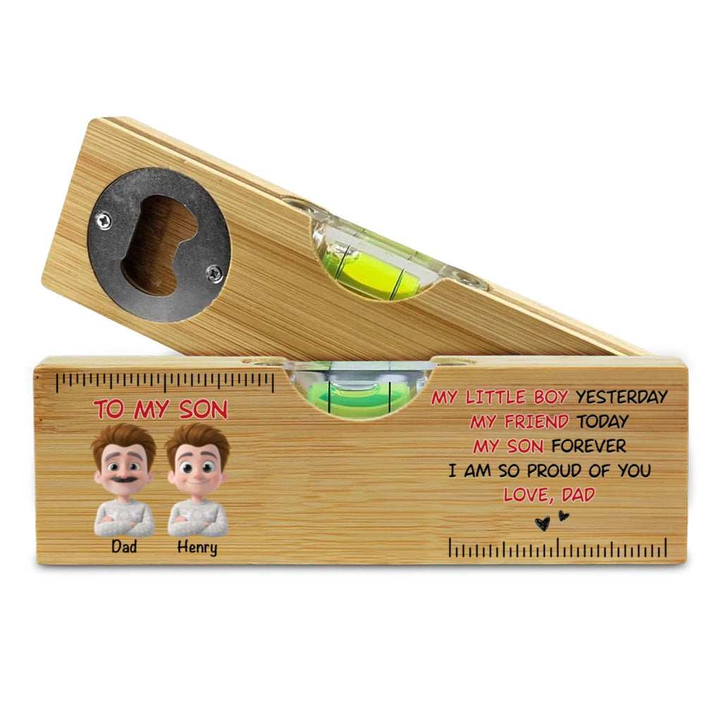 Being My Son Forever - Personalized Wooden Spirit Level Bottle Opener