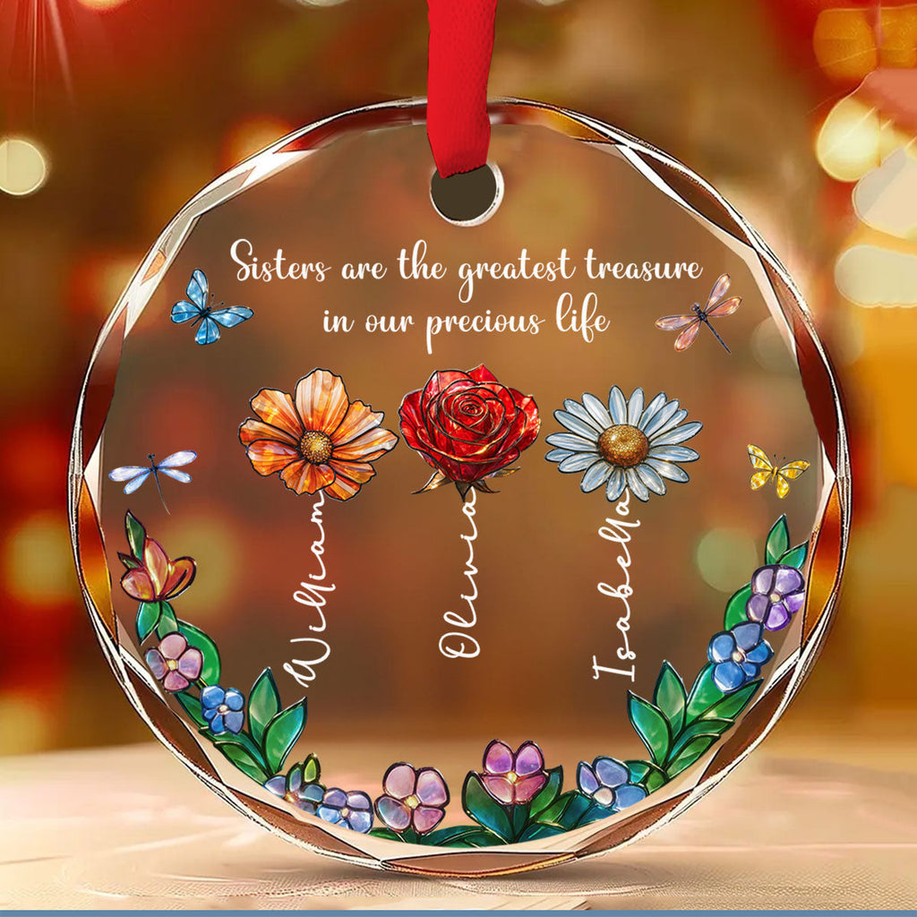 Custom Sister Christmas Ornament •  Sisters Make The World Brighter - Personalized Glass Ornament