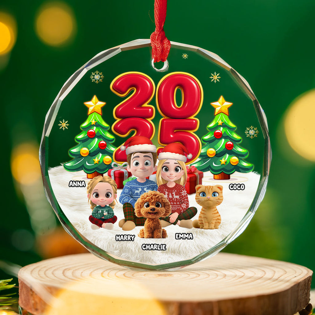 Custom Family Ornament, Christmas Gift for Family Members •  You Me And Our Kid Pet - Personalized Glass Ornament