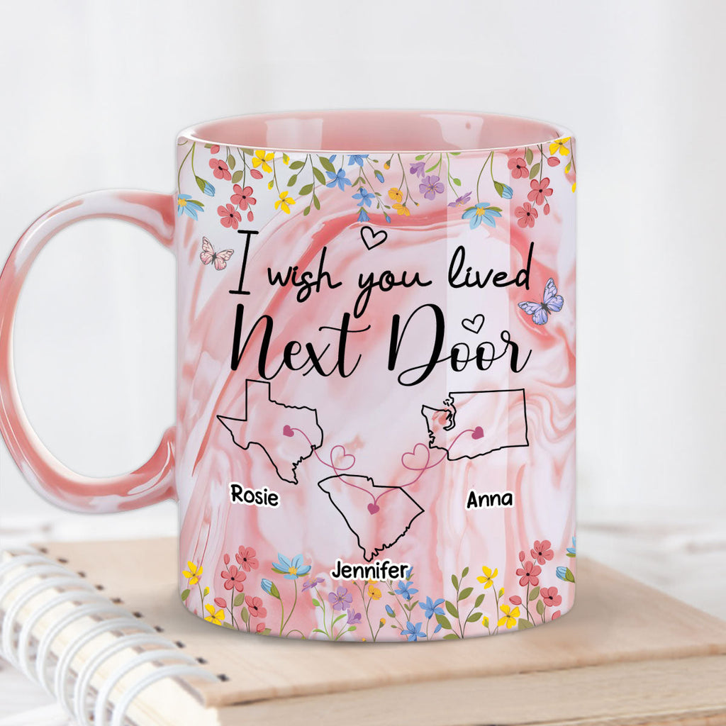 Custom Best Friend, Christmas & Birthday Friendship Keepsake Gift • I Wish We Lived Closer Floral Version - Personalized Pink Marble Mug