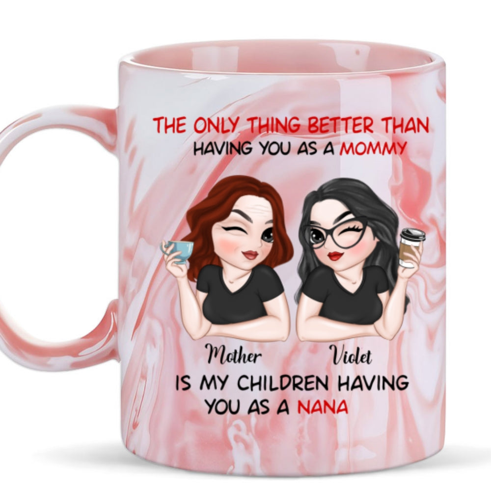 Custom Mother's Day Gift for Mom & Grandma • Lovely Nana - Personalized Pink Marble Mug