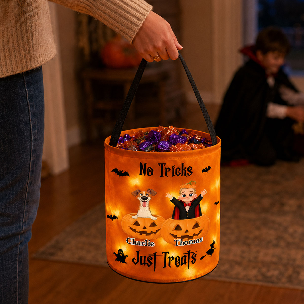 No Tricks Just Treats - Personalized Light Up Basket