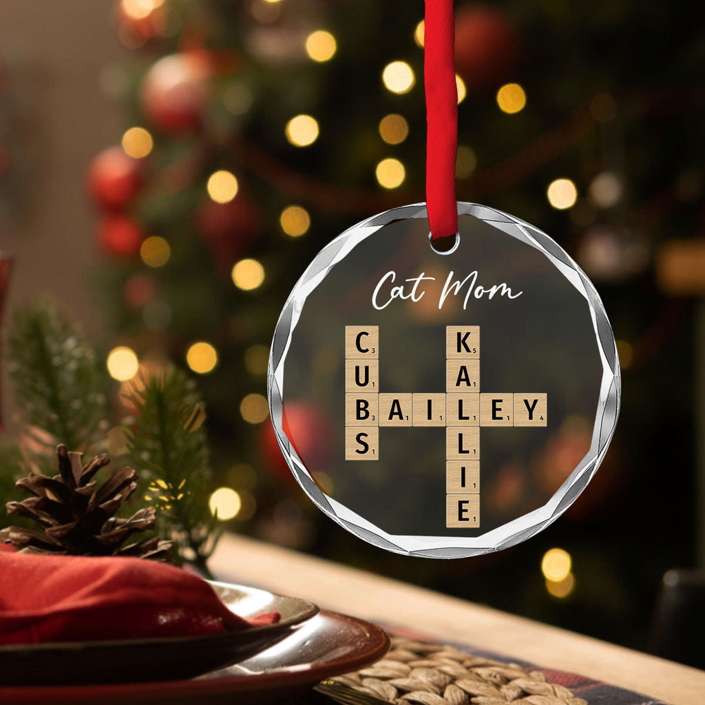 Custom Family Ornament, Christmas Gift for Family Members •  Cat Mom - Personalized Glass Ornament