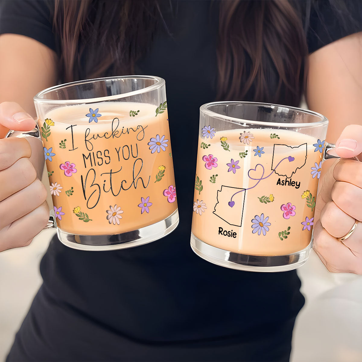 Custom Best Friend, Christmas & Birthday Friendship Keepsake Gift • I Miss You Bestie - Personalized Glass Mug