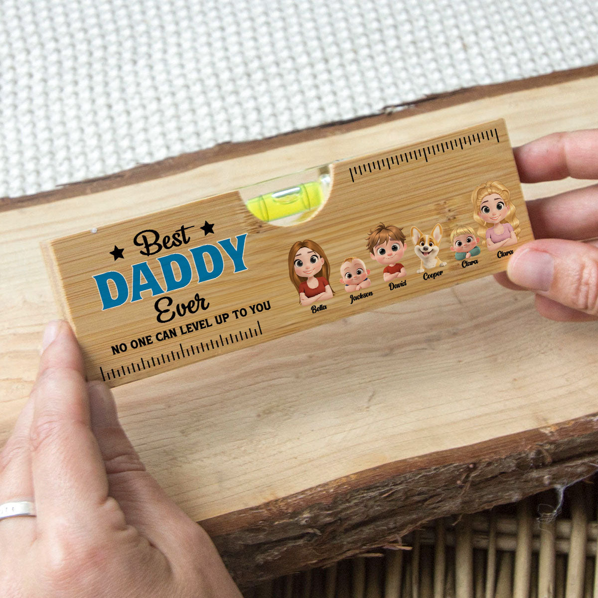 No One Measures Up To Dad - Personalized Wooden Spirit Level Bottle Opener