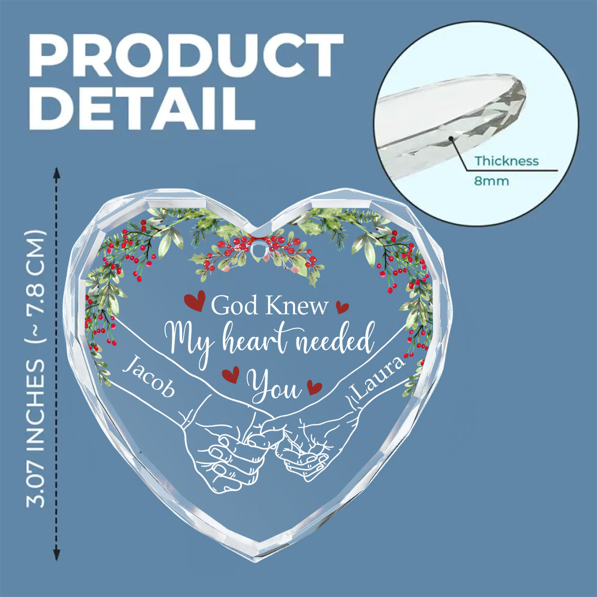 Custom Couple Christmas Ornament, Anniversary Gift •  My Heart Needed You - Personalized Glass Ornament
