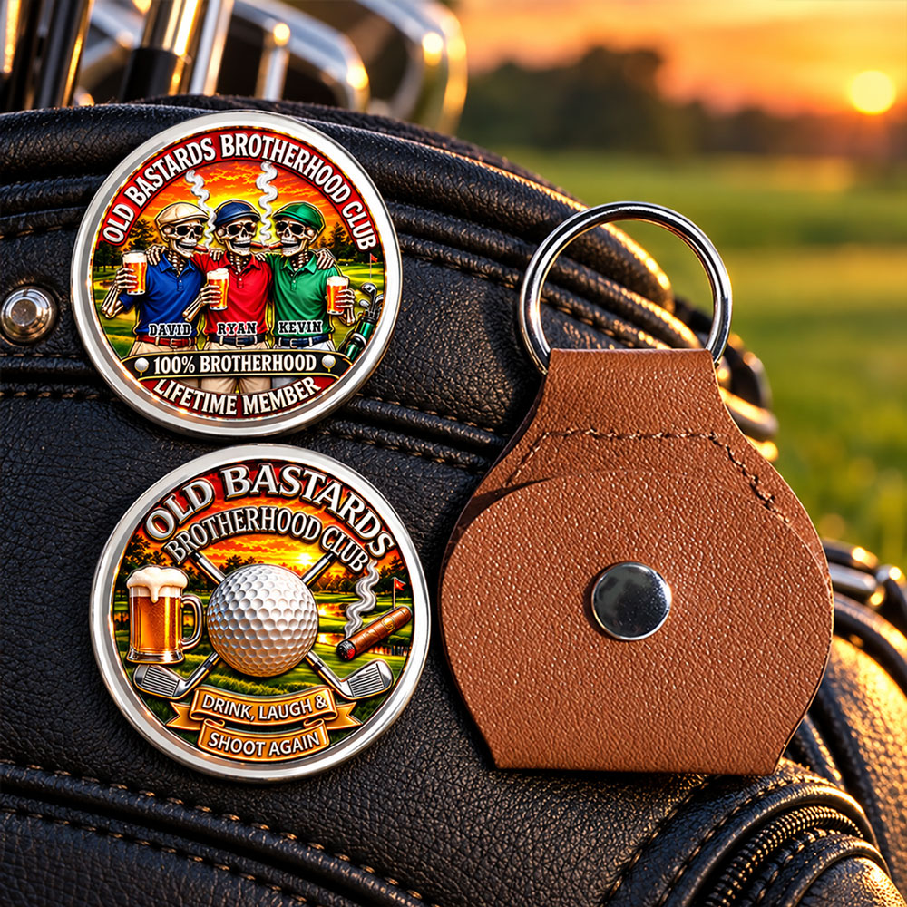 Custom Besties Coin Keychain, Friendship Birthday Gifts • Brothers Tee Off Together Always - Personalized 3D Printing Pocket Hug