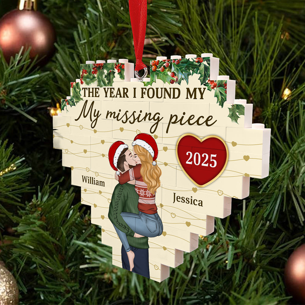 Custom Couple Christmas Ornament, Anniversary Gift •  I Found My Missing Piece - Personalized Heart Puzzle Ornament