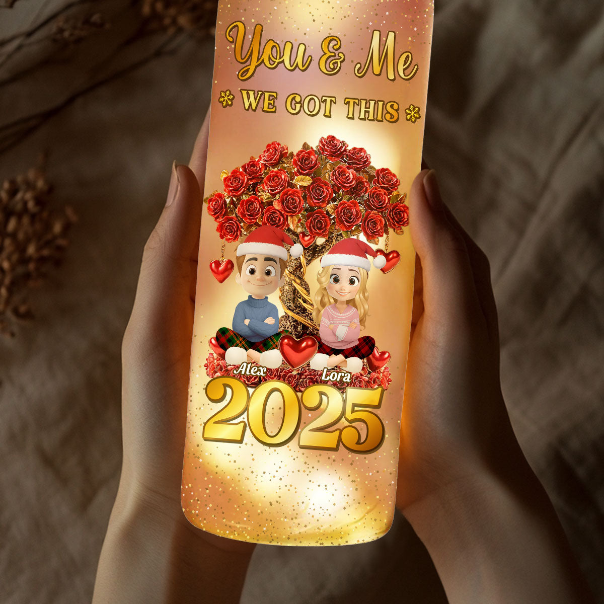 Glowing Heart Rose Tree - Personalized Bottle Lamp