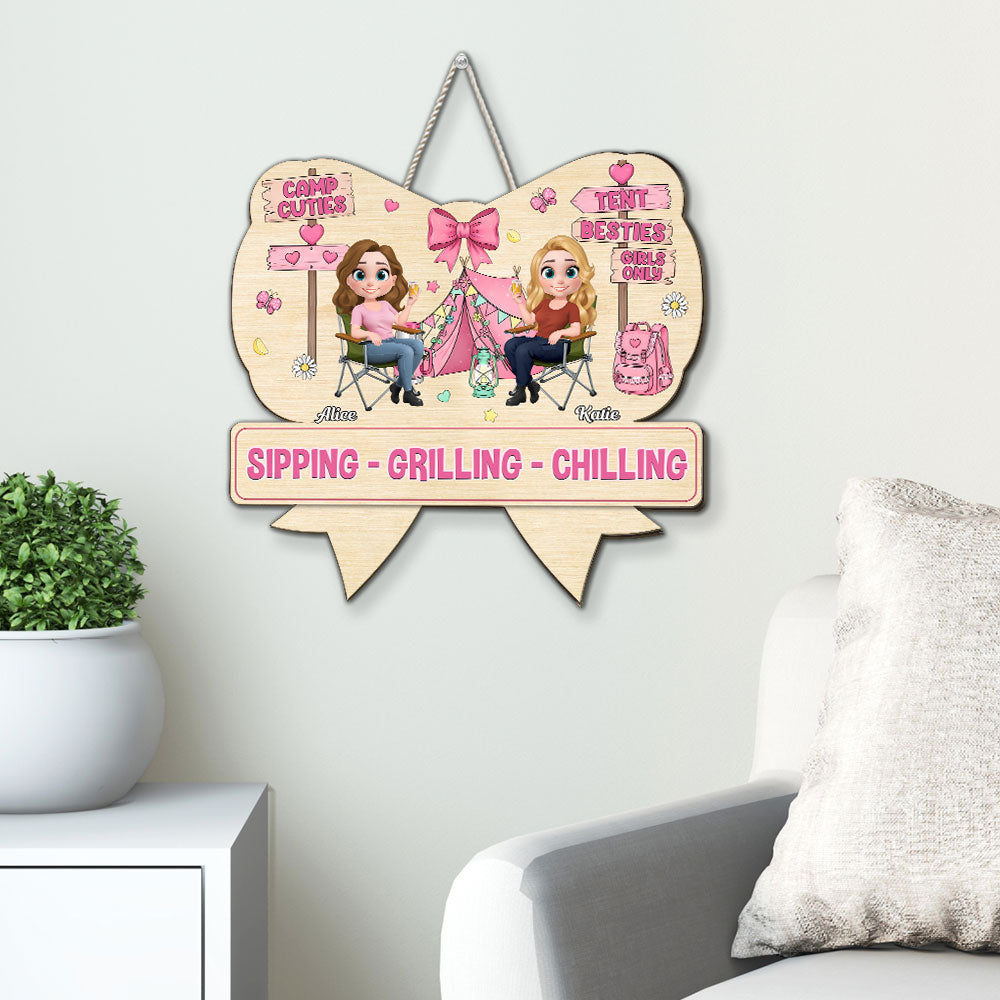 Custom Home & Wall Decor, Birthday & Christmas Gift • Girl Trip Camping - Personalized Wood Sign