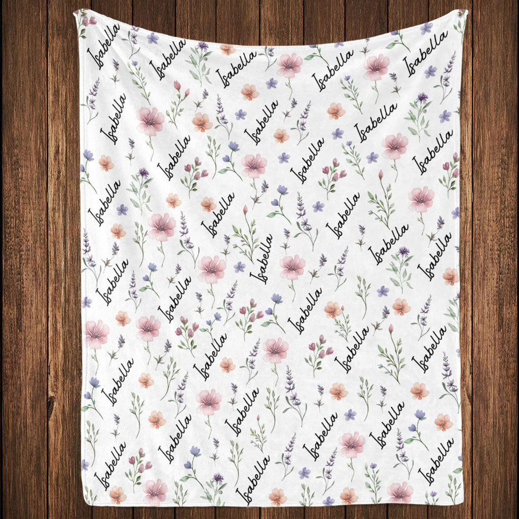 Blooming Name - Personalized Fleece Blanket