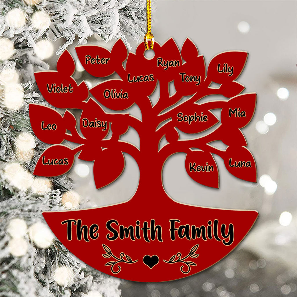 Custom Family Ornament, Christmas Gift for Family Members •  Warm Family Tree - Personalized Wood Ornament
