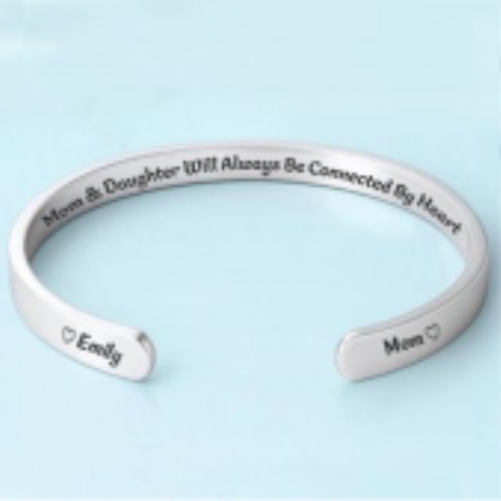 Mom & Daughter Will Always Be Connected By Heart - Personalized Bracelet Cuff