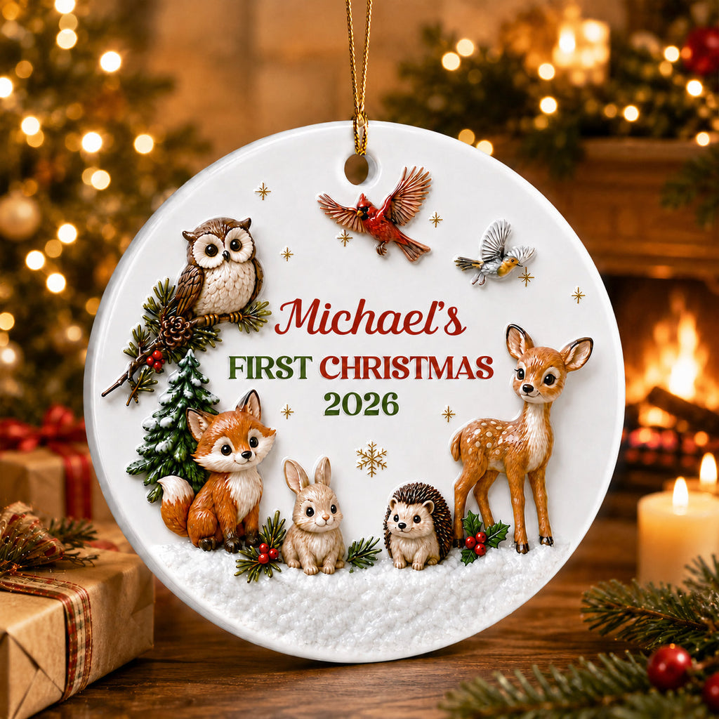 Custom Family First Christmas Ornament •  First Christmas With Our Little - Personalized 3D White Acrylic Ornament