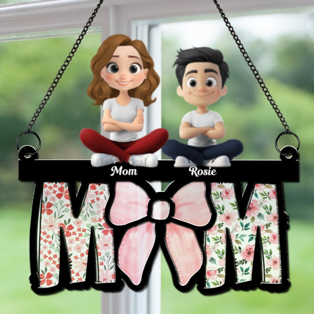 Custom Hanging Decor for Mom Daughter, Mother's Day Gifts • Mom Put A Bow On It - Personalized Suncatcher