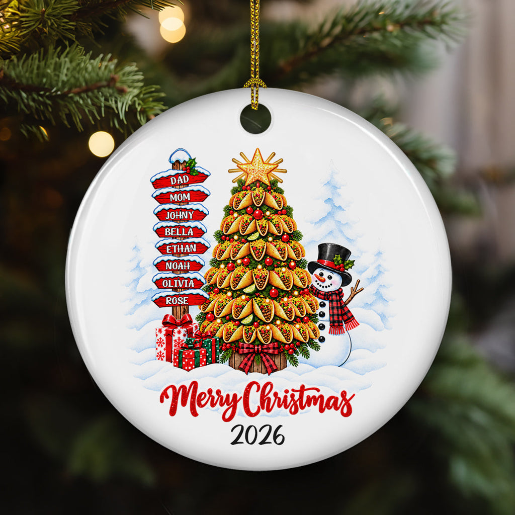 Custom Family Ornament, Christmas Gift for Family Members •  Christmas Tastes Better With Tacos - Personalized Ceramic Ornament