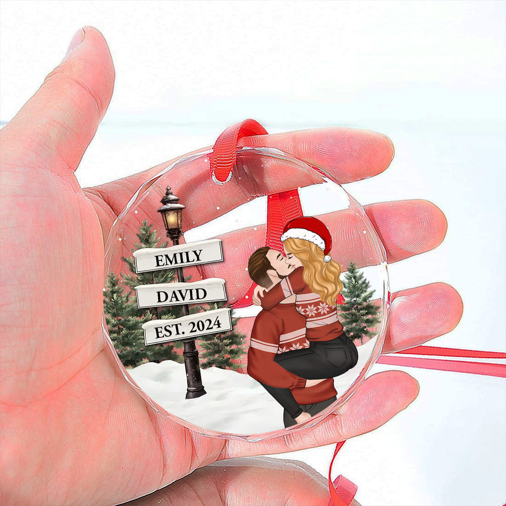 Custom Couple Christmas Ornament, Anniversary Gift •  You And Me Together - Personalized Glass Ornament