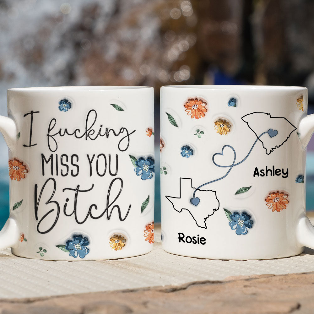 Custom Best Friend, Christmas & Birthday Friendship Keepsake Gift • I Miss You Bestie Version 2 - Personalized 3D Inflated Effect Mug