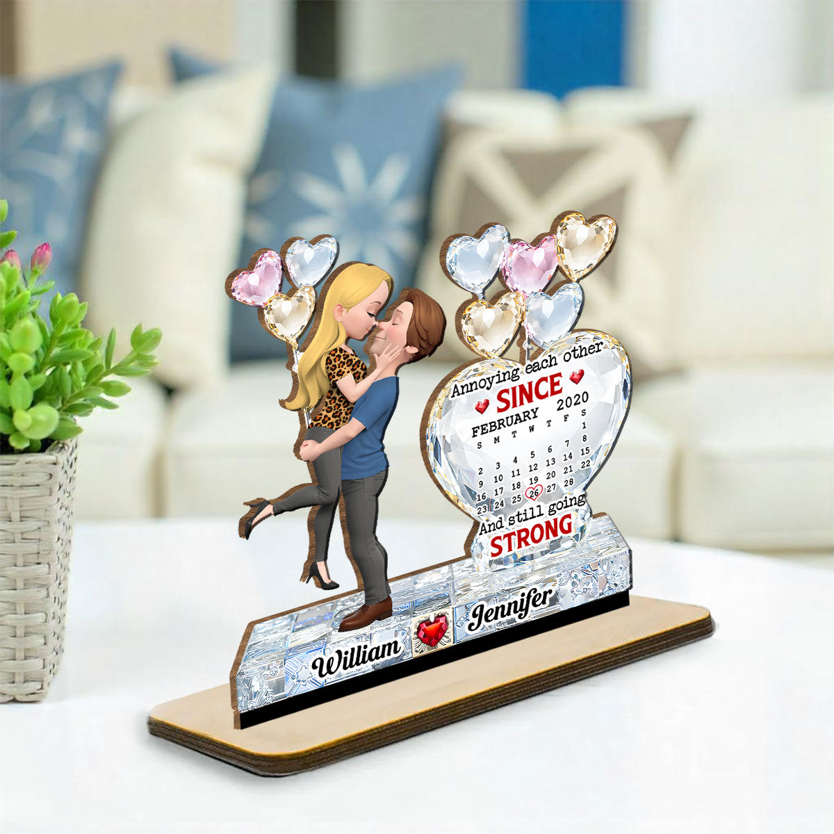Custom Couple's Decor, Anniversary & Wedding Gift • Love Bound - Personalized 2-Layer Wood Plaque With Flat Base