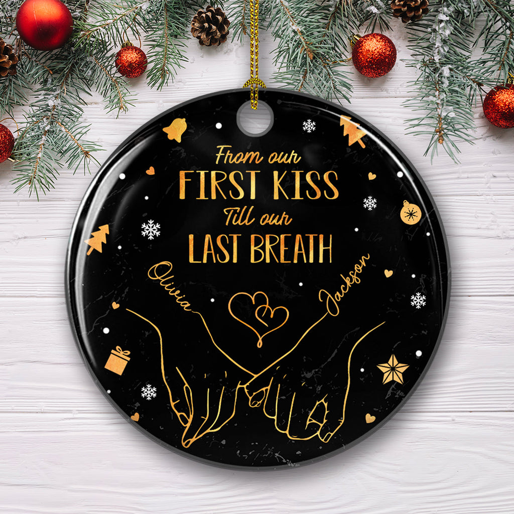 Custom Couple Christmas Ornament, Anniversary Gift •  My Heart Is Perfect Because You Are Inside - Personalized Ceramic Ornament