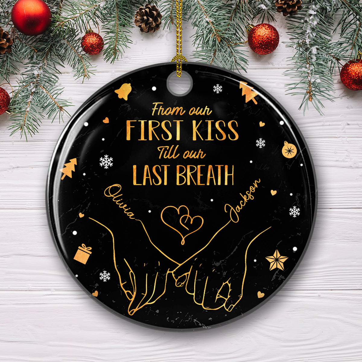 Custom Couple Christmas Ornament, Anniversary Gift •  My Heart Is Perfect Because You Are Inside - Personalized Ceramic Ornament
