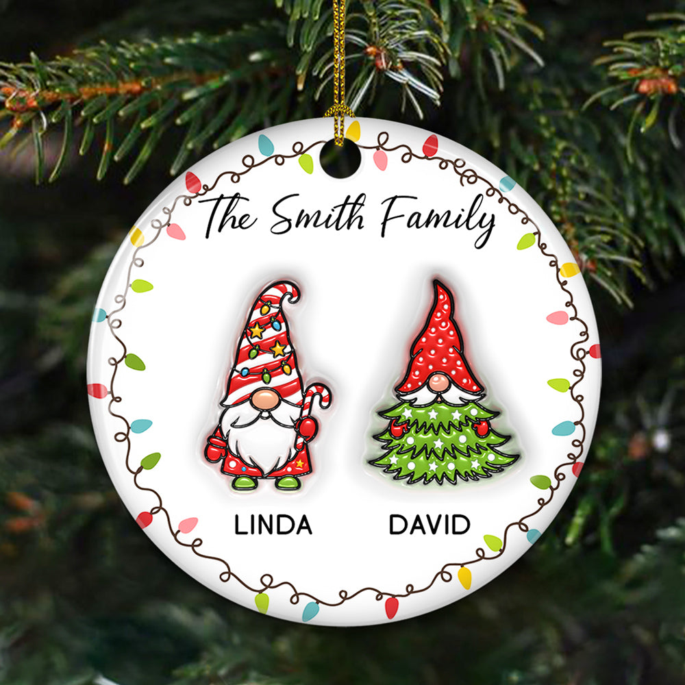 Custom Family Ornament, Christmas Gift for Family Members •  Christmas Gnomes Family - Personalized 3D Inflated Effect Ceramic Ornament
