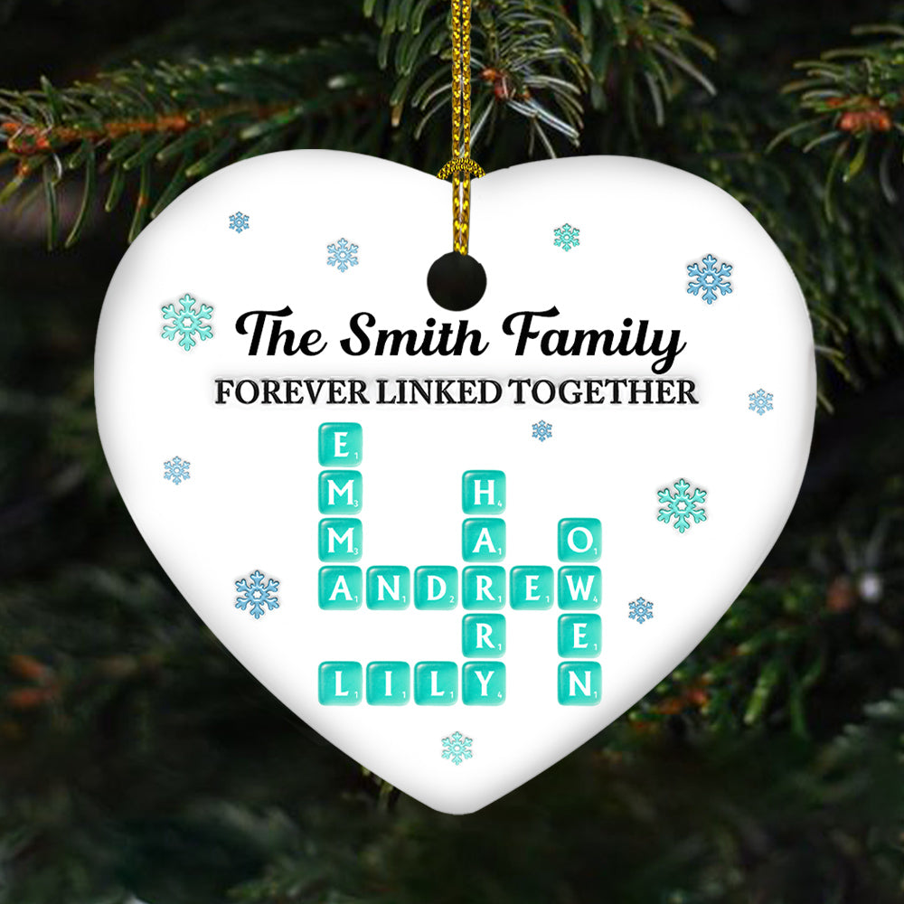 Custom Family Ornament, Christmas Gift for Family Members •  Family Name Crosswords Sea Glass - Personalized 3D Inflated Effect Ceramic Ornament