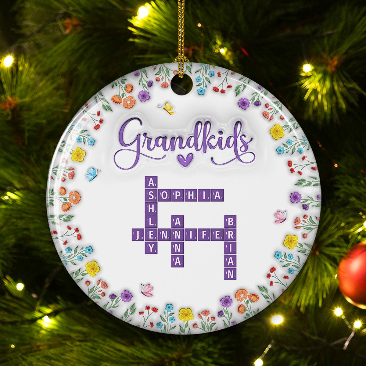 Custom Family Ornament, Christmas Gift for Family Members •  Love My Grandkids Crossword - Personalized 3D Inflated Effect Ceramic Ornament