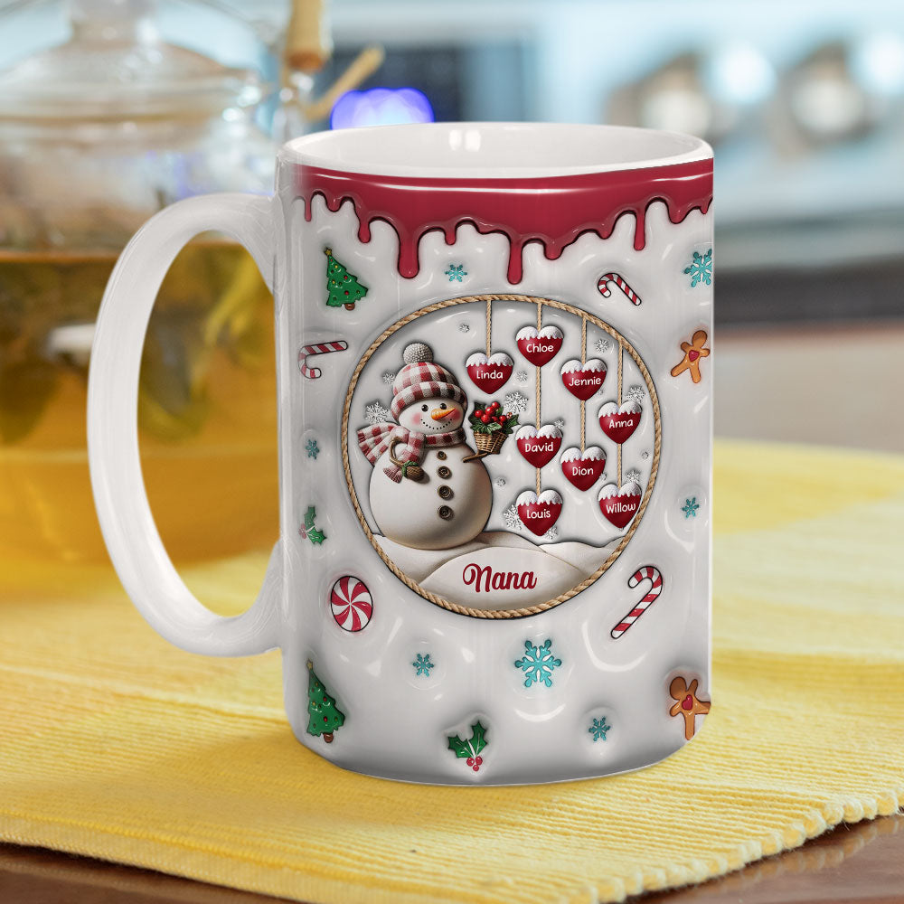 Custom Christmas & Birthday Gift For Grandma • Snowman - Personalized 3D Inflated Effect Mug
