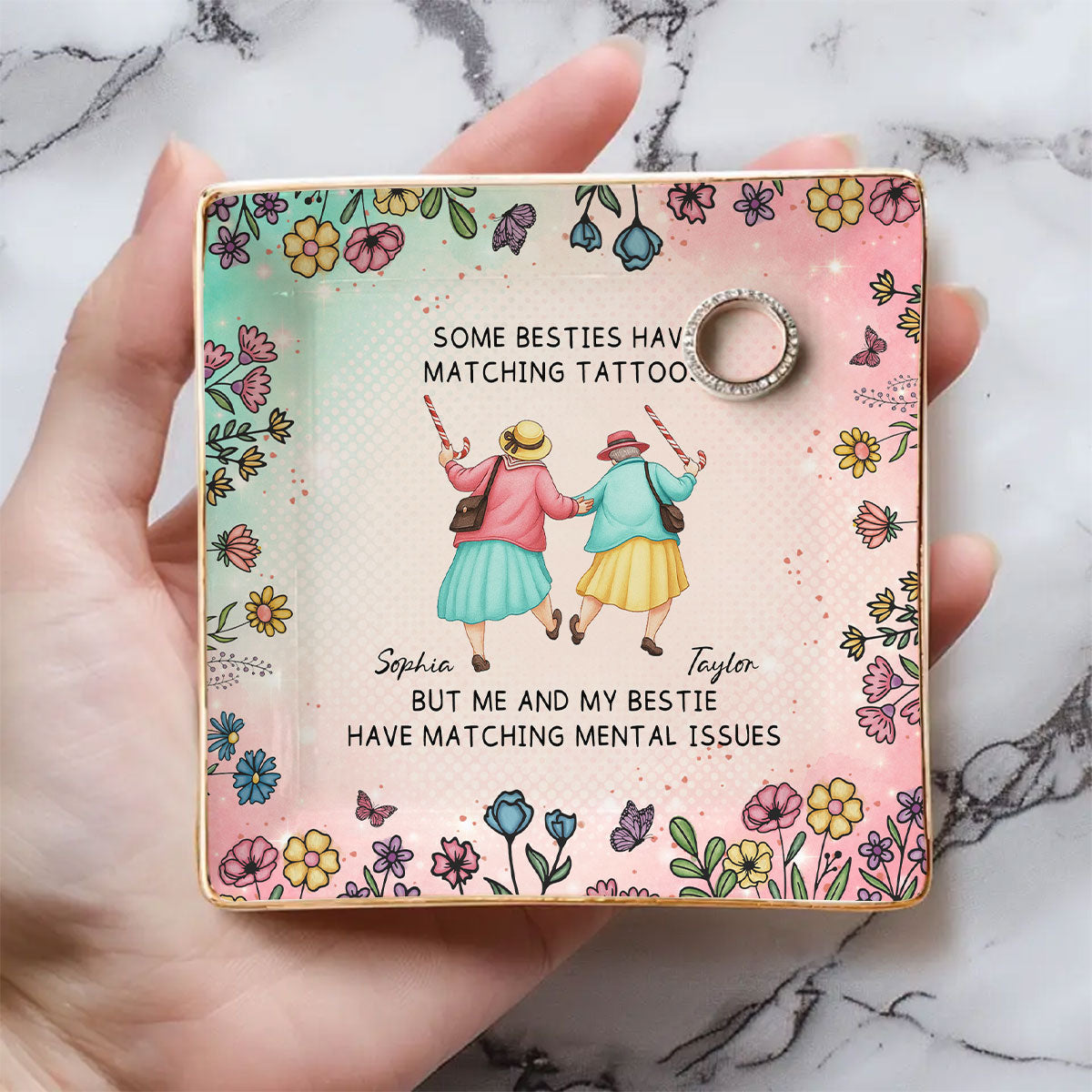 Custom Trinket Dish, Meaningful Birthday Gift For Her • Crazy Besties - Personalized Jewelry Dish
