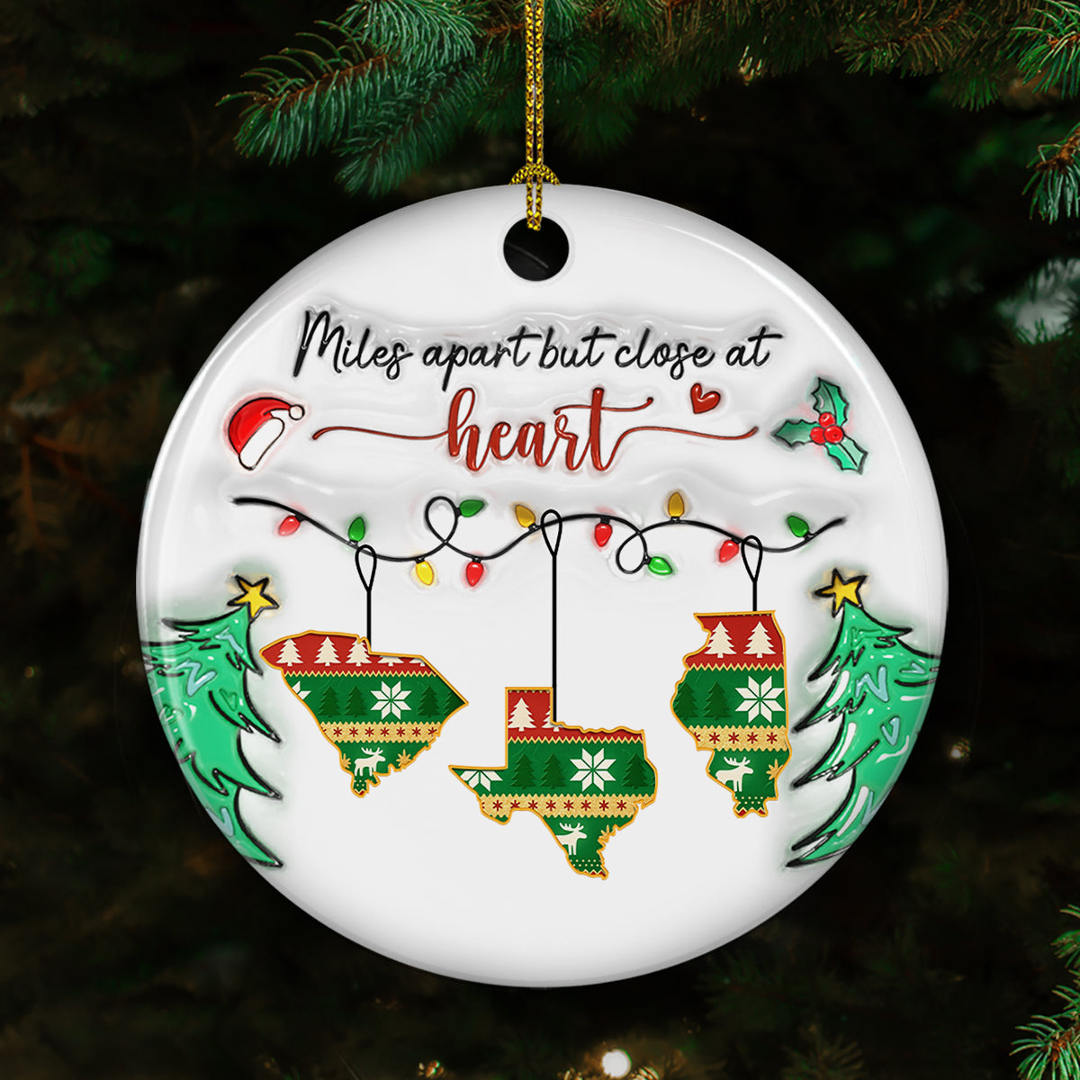 Custom Family Ornament, Christmas Gift for Family Members •  Close At Heart - Personalized 3D Inflated Effect Ceramic Ornament