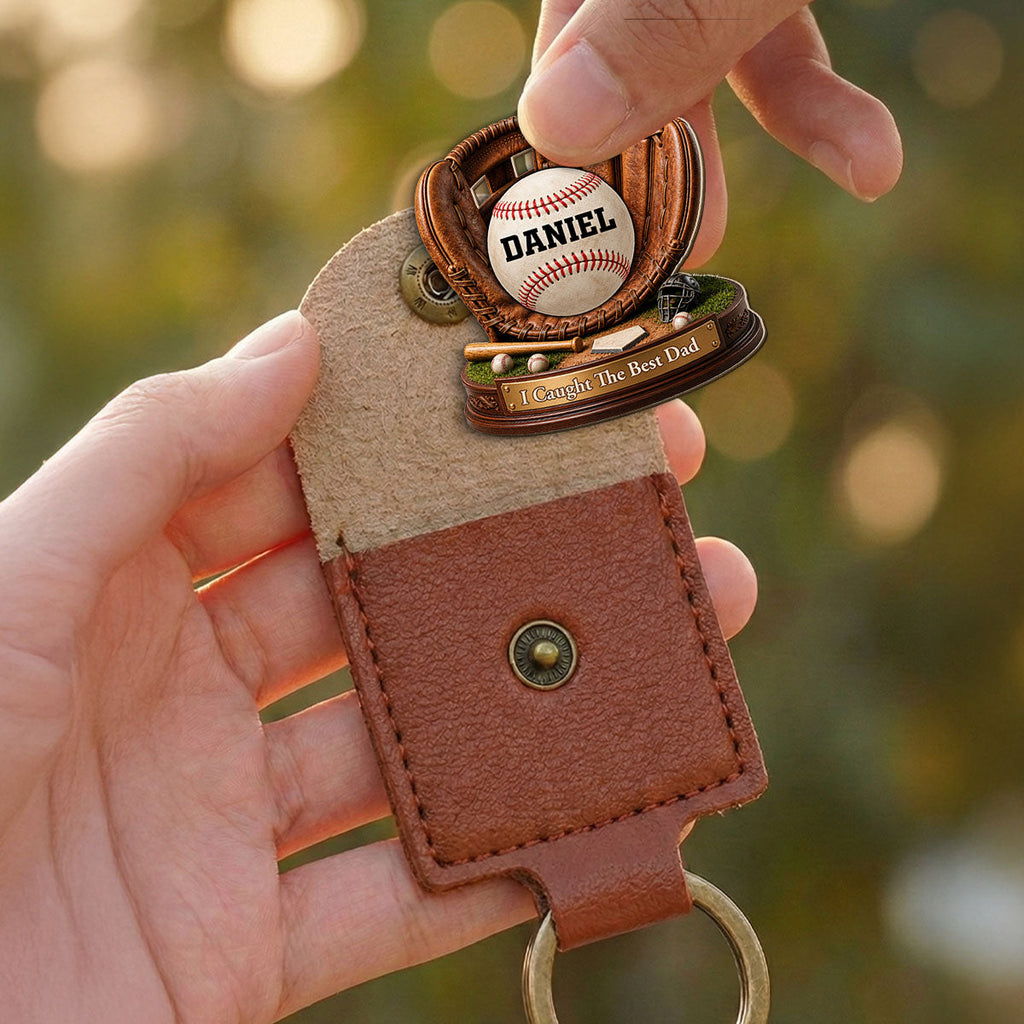 Custom Dad Coin Keychain, Father's Day Birthday Keepsake • We Caught The Best Dad - Personalized Wooden Pocket Hug