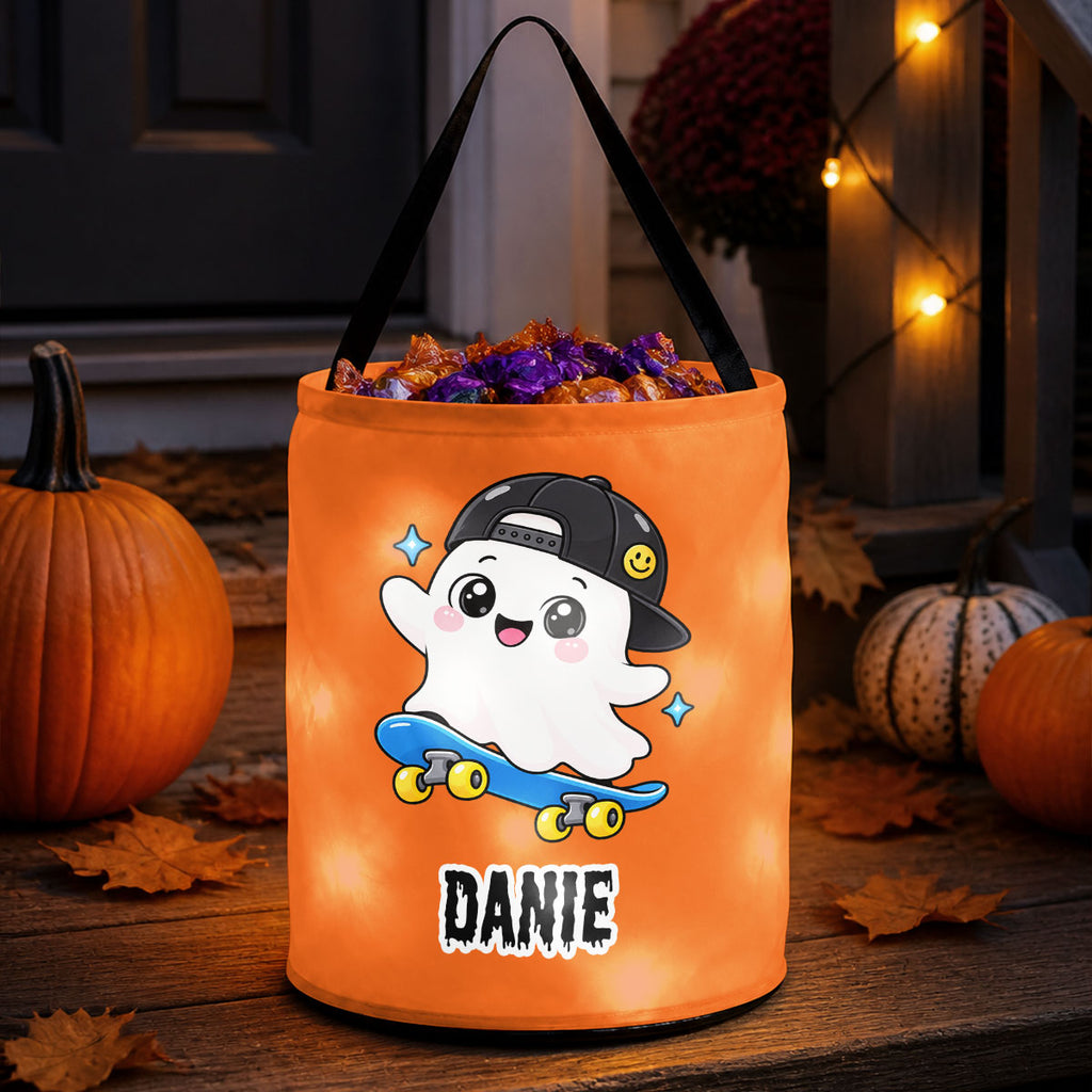 Trick Or Treat Ghost - Personalized Light Up Basket