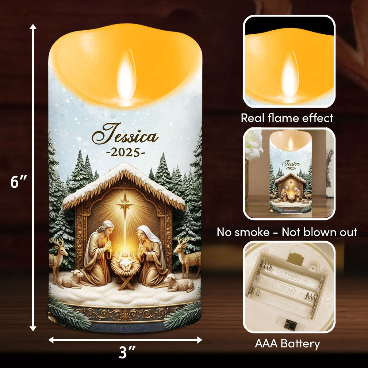 Nativity Christmas - Personalized LED Candle